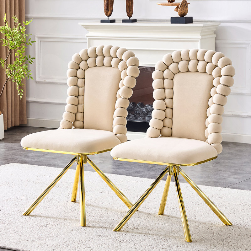 Ensemble de 2 chaises de salle à manger en velours beige avec pieds dorés, chaises d'appoint rembourrées modernes pour la salle à manger et la cuisine