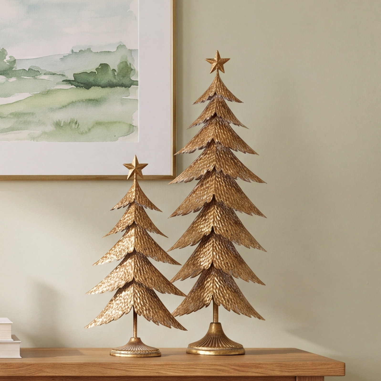 SET OF TWO ANTIQUE GOLD CHRISTMAS TREES