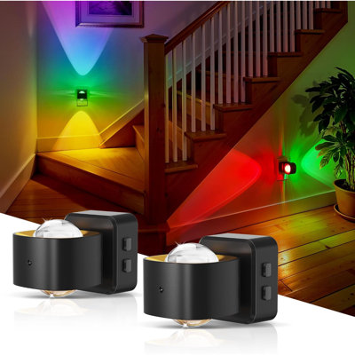 LED Night Light Projector, Color Changing Plug in Night Light RGB | 2 Pack Dusk to Dawn Sensor Night Lights, Rotating Nightlight, Ambient Lighting for Bathroom, Gaming Room, Decor, Gifts
