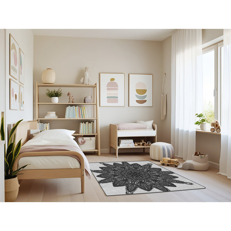 Tapis noir/gris tissé à la machine, Rectangle 3 pi x 5 pi