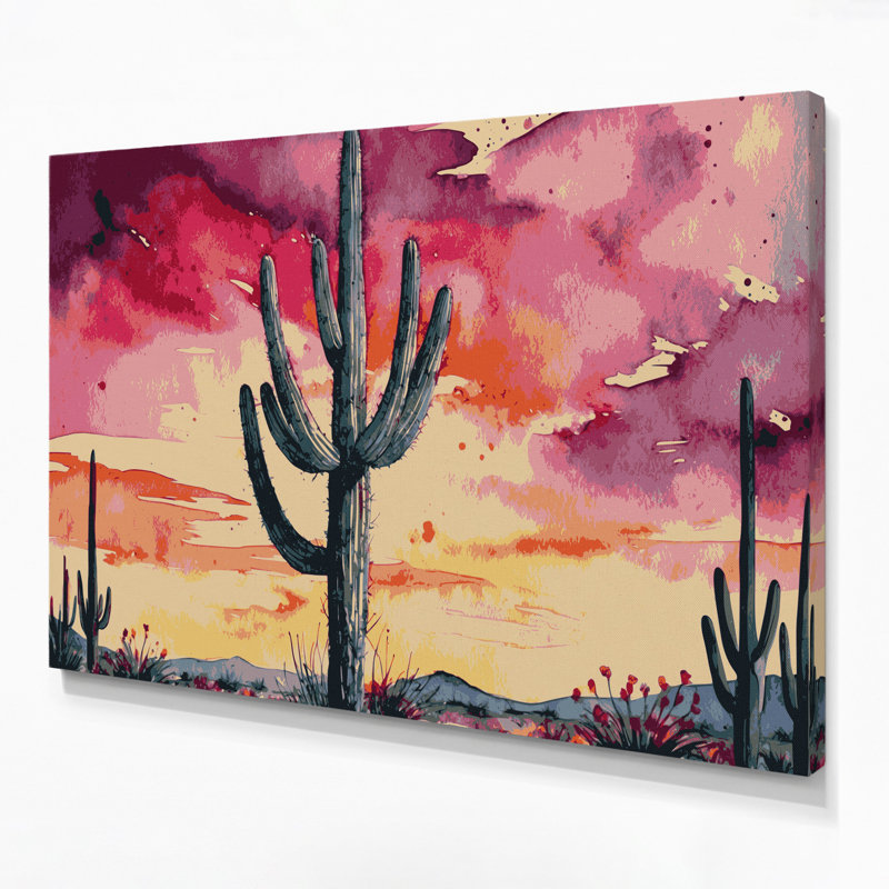 «Southwestern Plants Saguaro Cactus 190», art mural sur toile orange, H 11 po x l 14 po