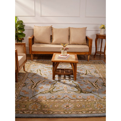 Lisi Hand Tufted Wool Eco-Friendly Area Rugs - Square, Blue Green Color, Oriental Design, High Pile Thick Handmade Anti Skid Area Rugs for Living Room, Bed Room