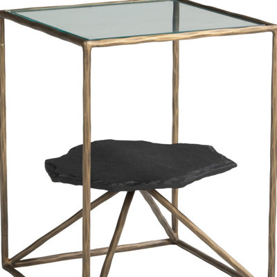 24" Brass Iron Pedestal End Table