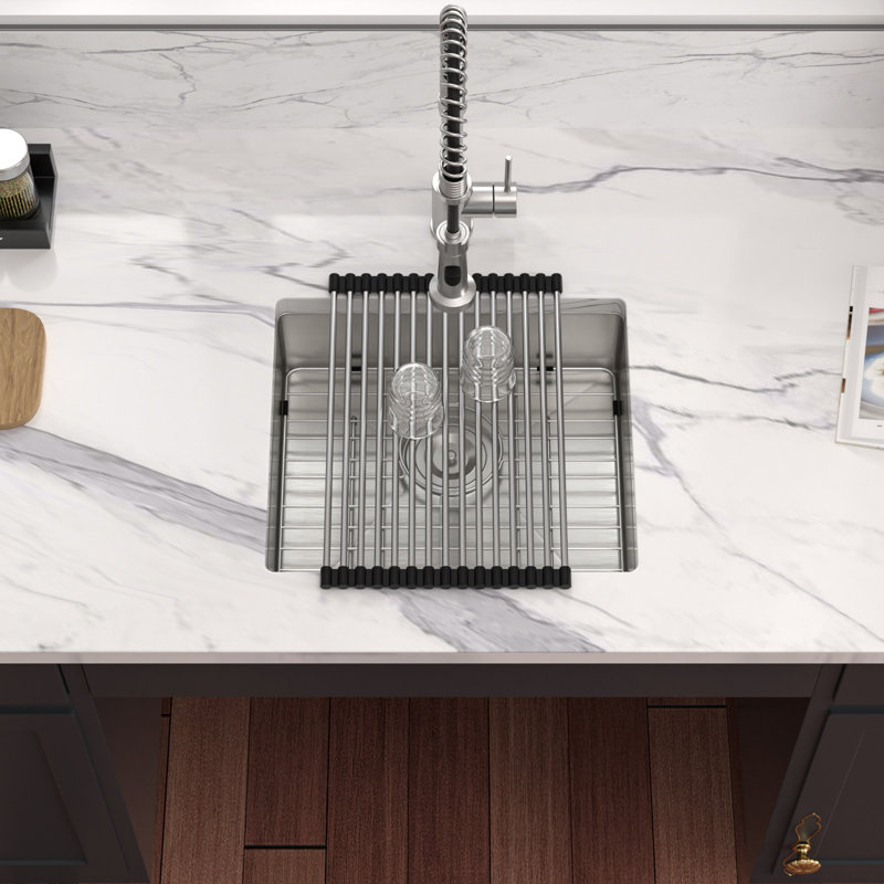 18 Inch Undermount Kitchen Sink 16 Gauge Stainless Steel Single Bowl ADA Kitchen Sink with Sink Grid and Drain Assembly