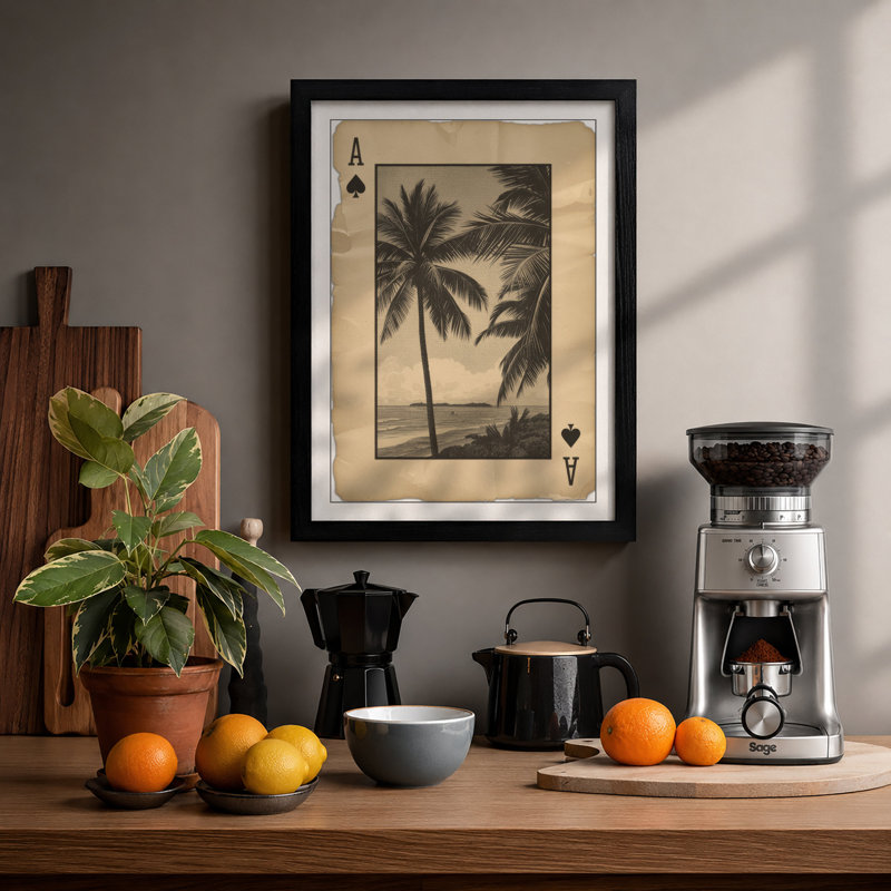Tropical Palms At Horizon Vintage - Print, A1 - 84.1 x 59.4 cm, Black