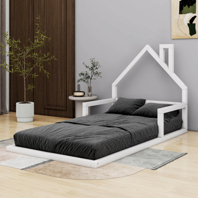Hakiema  Wood Floor Bed with House-shaped Headboard