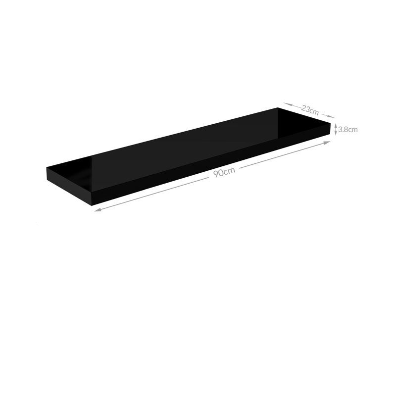 Mehta Floating Shelf, 3.8cm H x 90cm W x 23cm D, Gloss Black