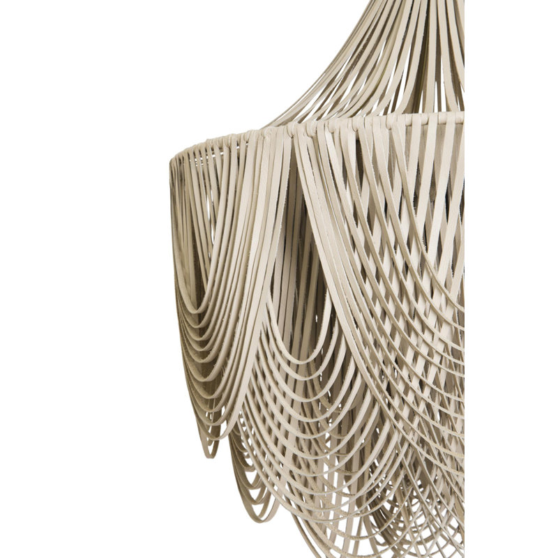 Large Leather Fringe Chandelier w/ Crown, Cream, 35" H x 28" W x 28" D