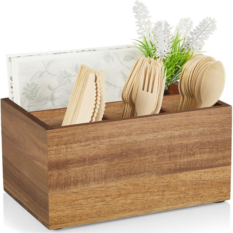 Porte-ustensiles, porte-ustensiles pour la fête, porte-couverts en bois d'acacia, comptoir de rangement pour ustensiles, récipients de rangement de couverts pour table de cuisine