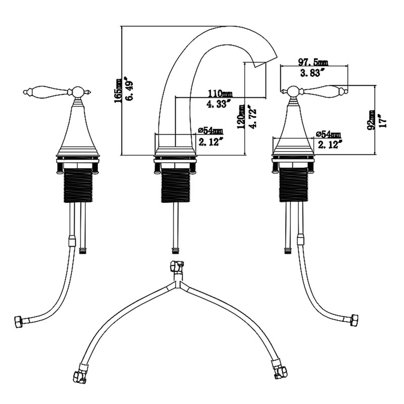 Robinet de salle de bain à 2 poignées de couleur dorée - 3 trous avec drain escamotable et conduites d'alimentation en eau pour les égratignures de corrosion pour différents styles d'évier