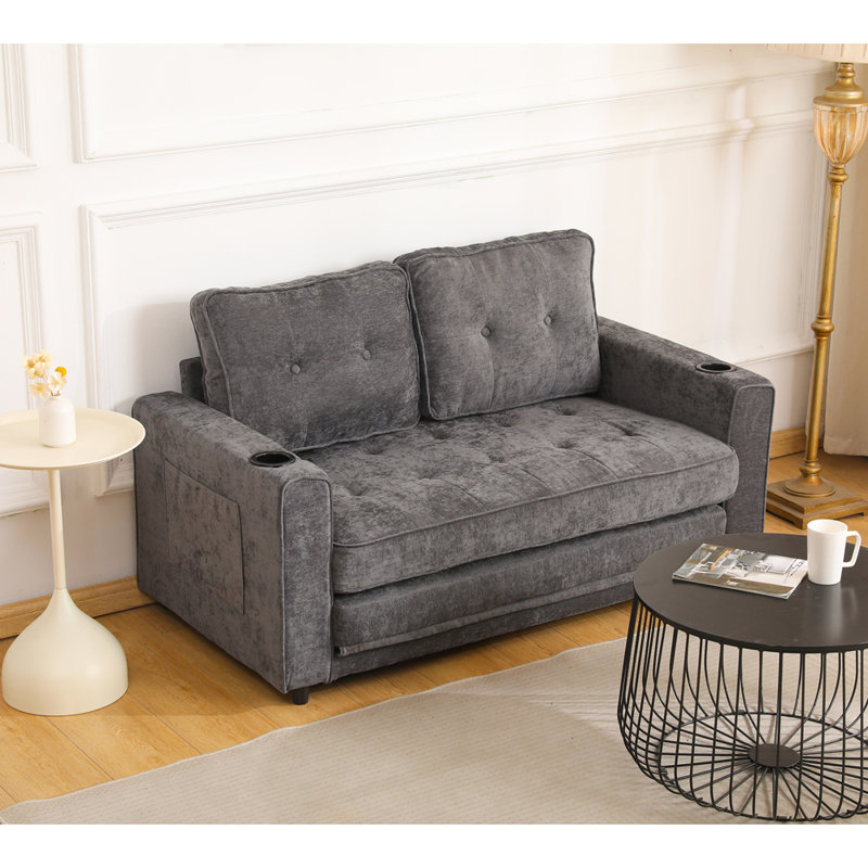 Canapé 55 po à 3 plis, canapé-lit convertible en futon, tissu en velours de lin, parfait pour les petits espaces, le salon ou le bureau