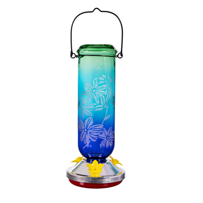 Mangeoire à colibri en verre gravé bleu