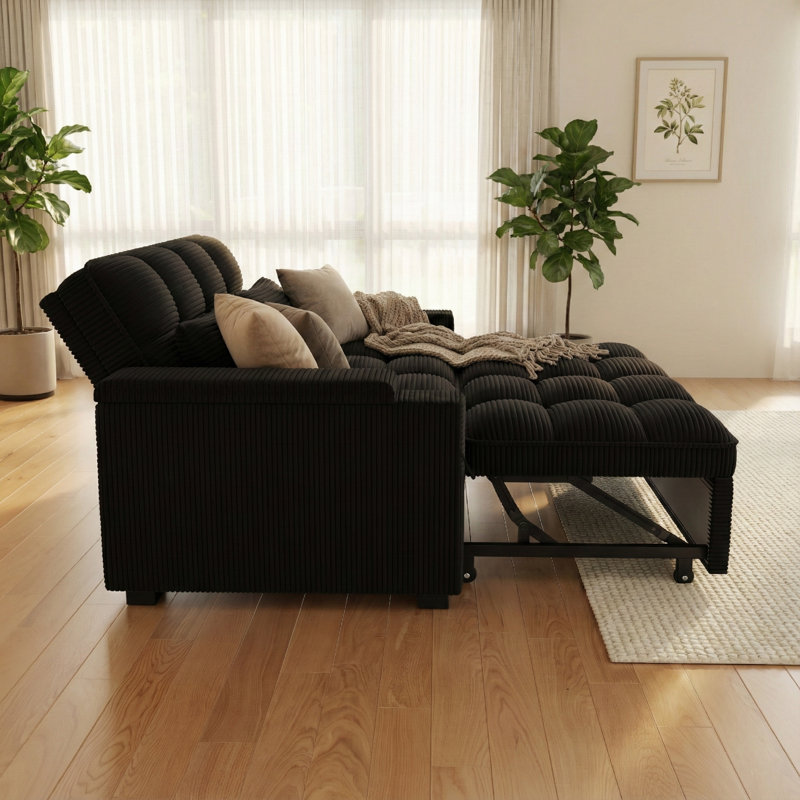 Canapé-lit convertible 3-en-1 de 65 po de largeur avec table d'appoint, Noir