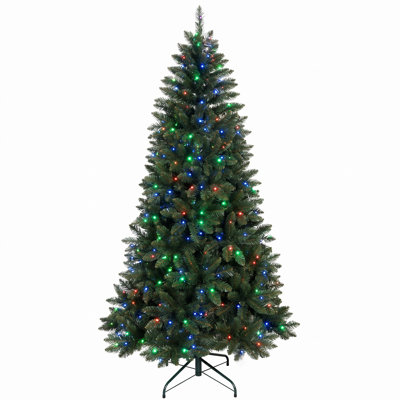 9' Pre-Lit Smart Artificial Christmas Tree with 620 App-Controlled Wi-Fi RGB LED Lights, 38 Light Functions, Music Sync, 1721 PVC Tips, Hinged Branches, and Metal Stand