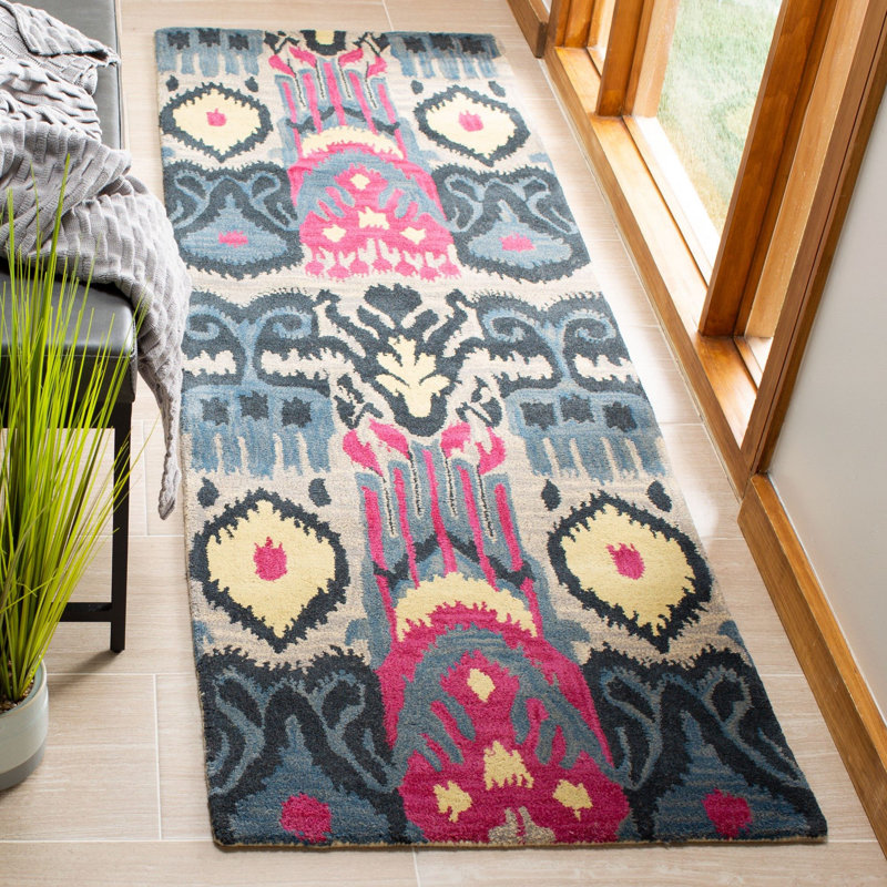 Tapis ikat en laine touffeté à la main Kline, Tapis de couloir 2 pi 3 po x 8 pi
