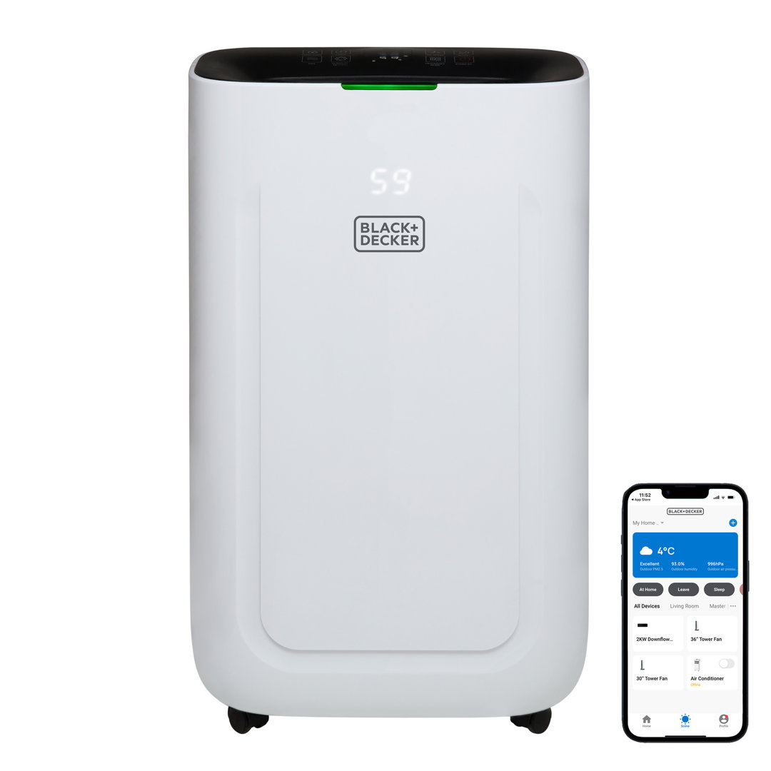 BLACK+DECKER 20L Smart Dehumidifier, 4 Modes, Quiet, 6.5L Water Tank, 24 Hour Timer, White