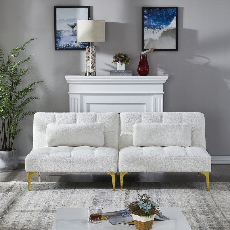 Tissu convertible futon avec pieds en métal, Blanc