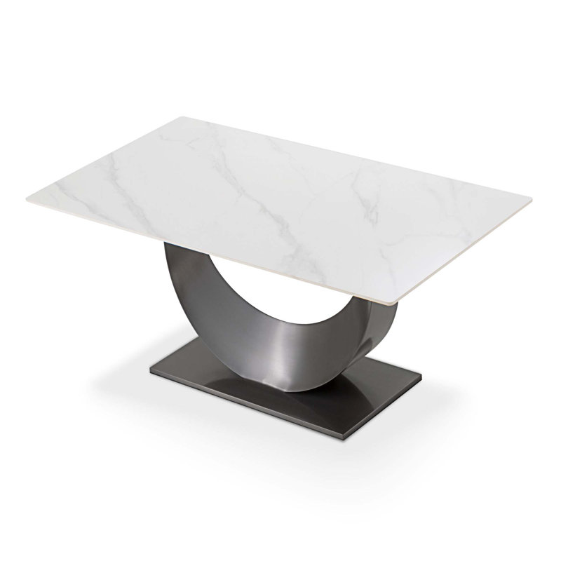 Table de salle à manger Sintered Stone, H 29,53 po x L 63 po x l 31,5 po, Ivoire ivoire, Noir