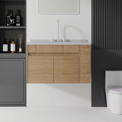 Meuble-lavabo flottant avec comptoir en marbre de culture et portes à fermeture en douceur