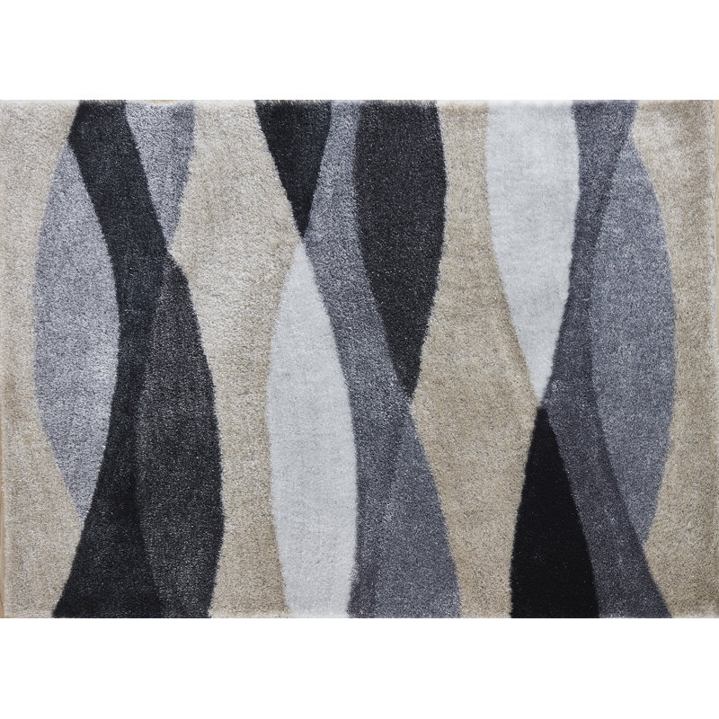 Tapis noir / gris touffeté à la main Neligh, Rectangle 2 pi x 3 pi