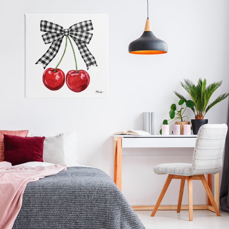 Lucky Cherries & Plaid Bow Canvas, design par Paul Brent, H 24 po x l 24 po