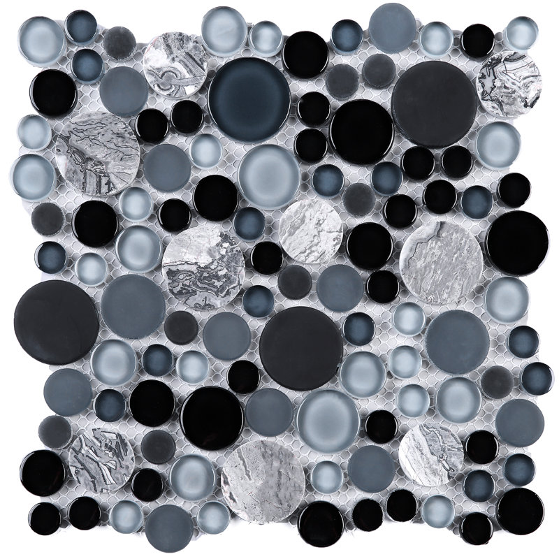 10.5" x 10.5" Bubble Art Random Marble Look Mosaic Wall Tile, Gray