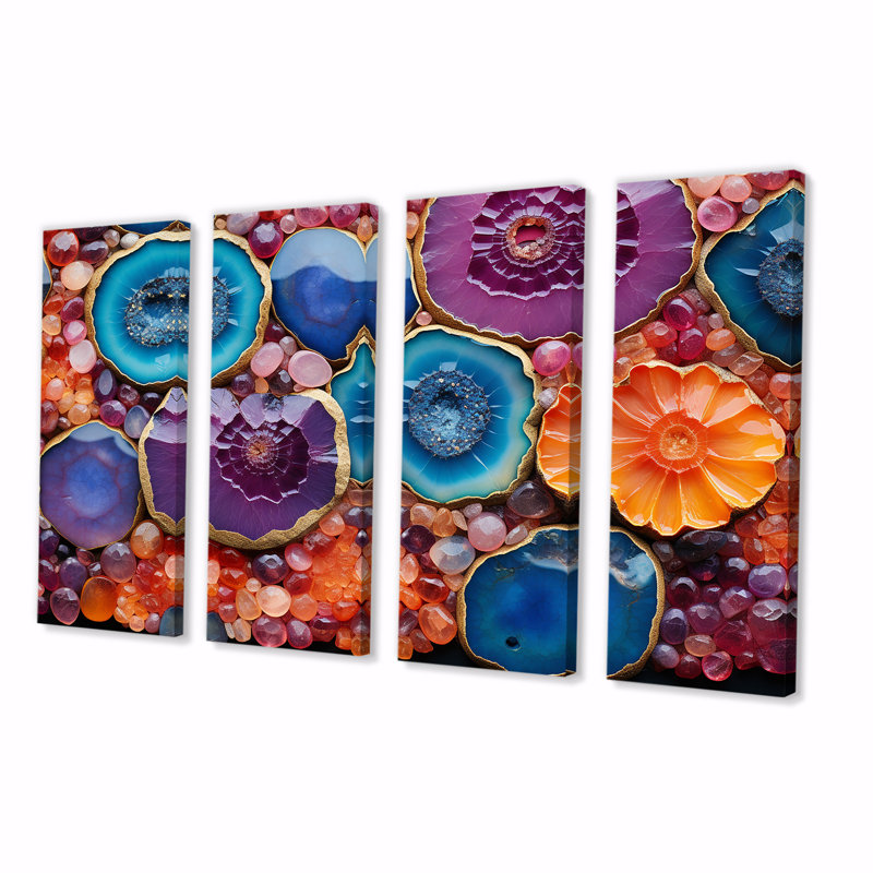 «Blue and Puprle Amethyst Aura Geode Essence - Stone Geode», art mural 4 pièces, H 32 po x l 64 po