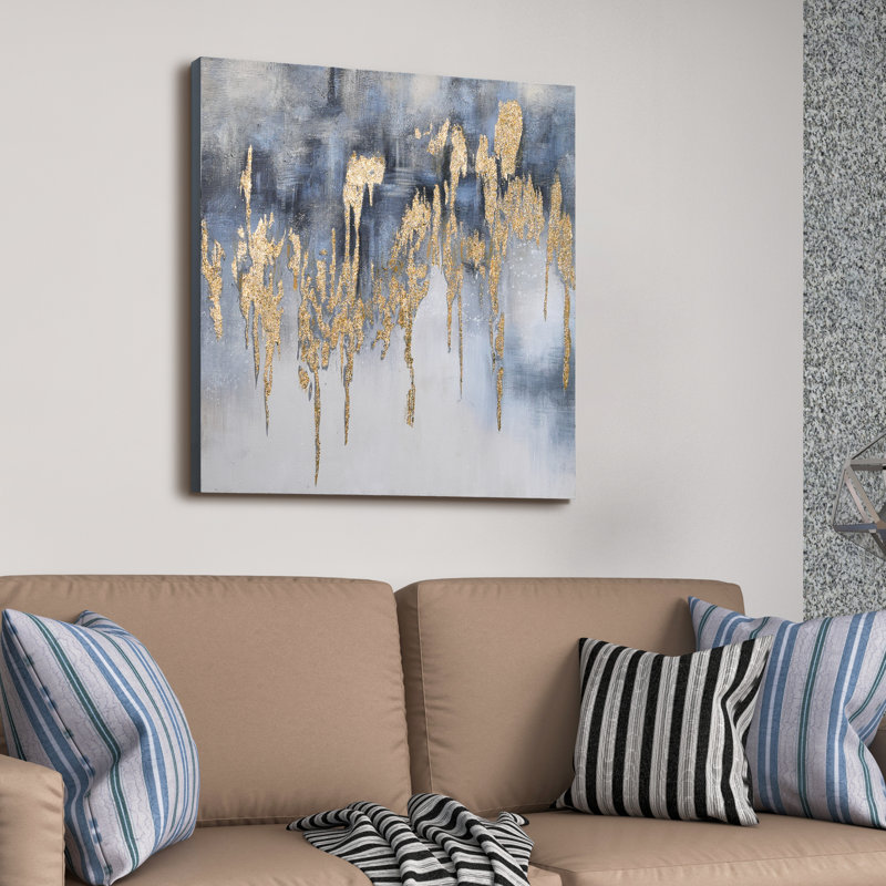 Golden Lighting Abstract Canvas Art with Gold Leaf, 36" x 36"