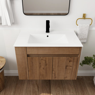 Meuble-lavabo de 30 pouces avec lavabo en céramique blanche et tablette réglable