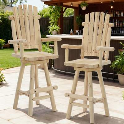 Homediary Solid Wood Swivel Adirondack Bar Chairs Set Of 2, Outdoor Bar Height Barstools Chairs Set With High Back And Footrest, 29.9" High Top Chair For Deck Pub, 500 Lbs Capacity, Natural
