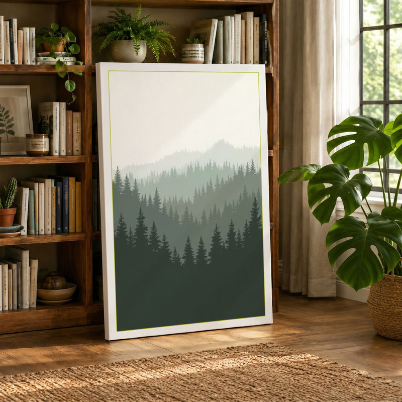 Quiet Northern Forest Scandinavian - Wrapped Canvas, 30x20 - 76.2 x 50.8 cm, Taupe Border
