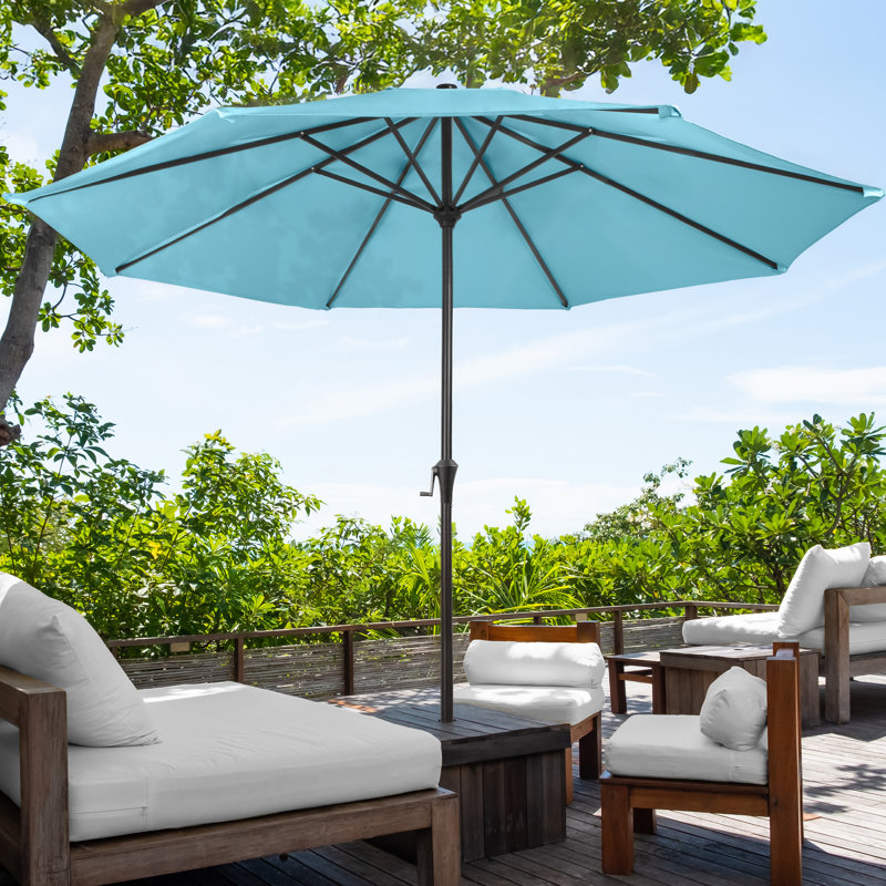 Parasol de patio rond de 9 pi - Parasol d'extérieur à manivelle et auvent ventilé pour abat-jour - pour terrasse, balcon, porche, cour ou piscine par Pure Garden (bleu)