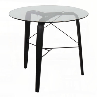 Table de salle à manger ronde Mid-Century moderne - Bois cintré noir et plateau en verre