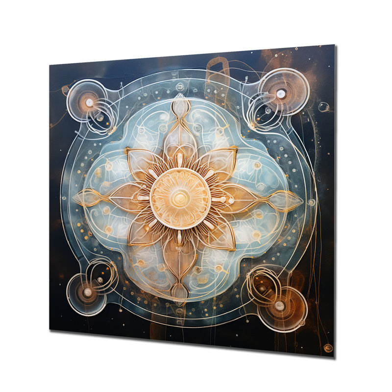 «Mystical Blue Flower - Boho Mandala», reproduction d'art, Métal métal, H 16 po x l 16 po x P 1 po