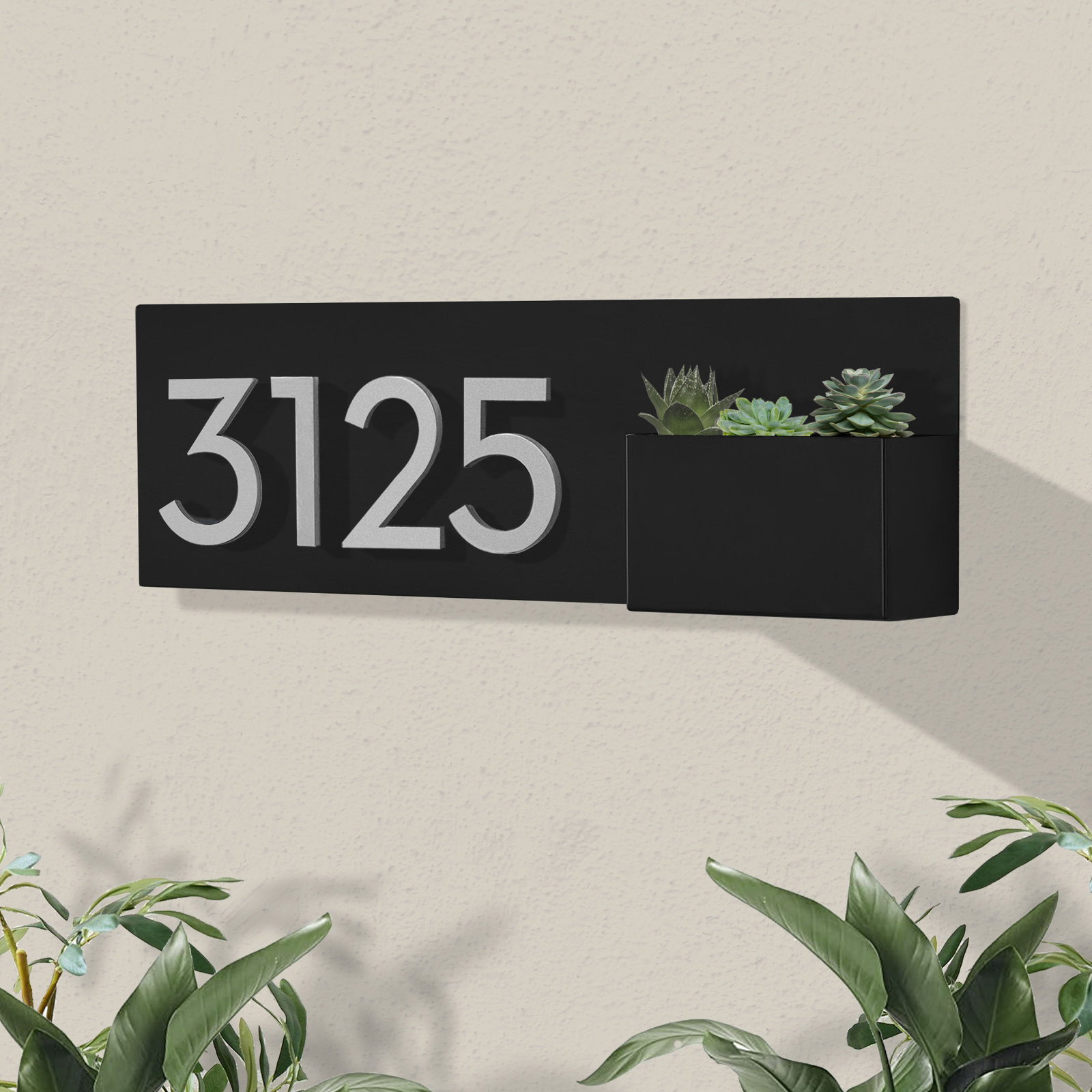 Vista View Wall Address Plaque, Black, Silver, Yes