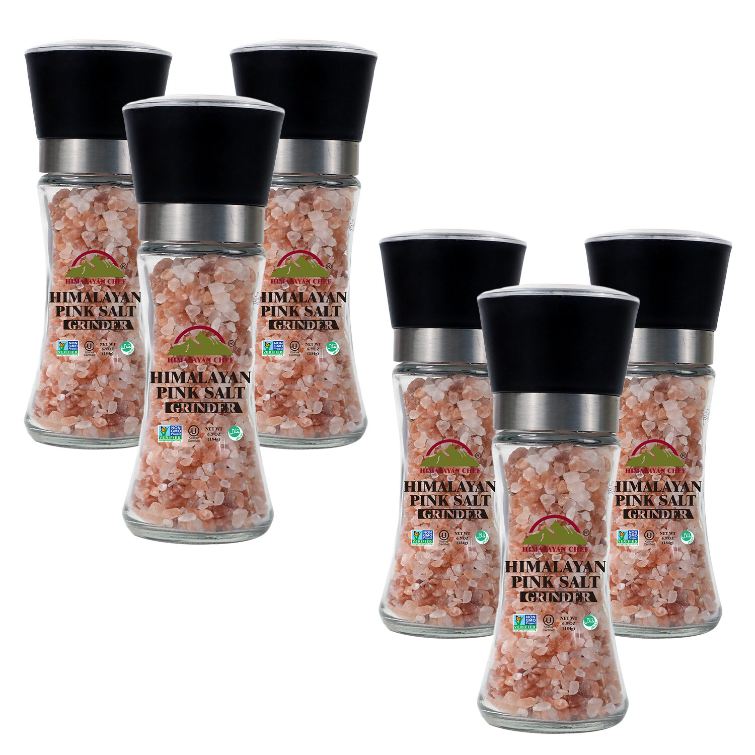 Organic Pink Himalayan Salt with Reusable Glass Grinder 7 Ounces