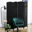 Paravent 4 panneaux de 5,6 pi de hauteur Noir avec style tissé à la main et plateau arqué pour la maison. Chambre polyvalente, bureau. Structure en bois, sangles en polypropylène. Léger, facile à déplacer