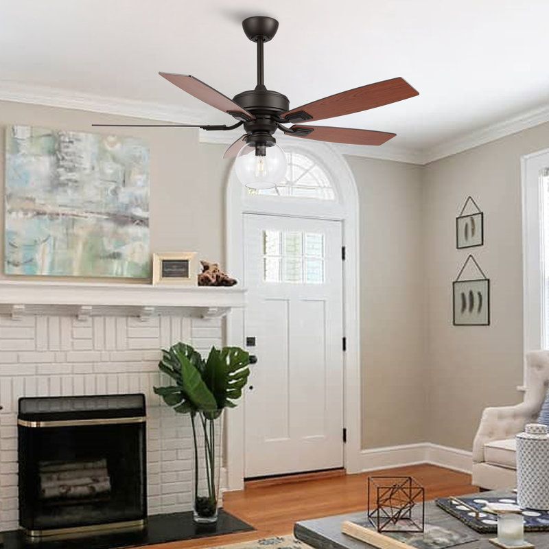 52" Alzata 5-Blade Standard Ceiling Fan with Remote Control and Light Kit, Bronze, Clear Glass