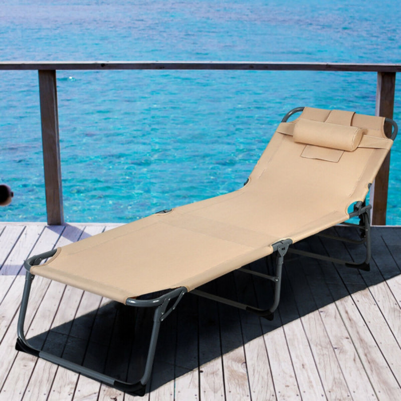 Saenz Outdoor Rust-Resistant Metal Chaise Lounge, Beige