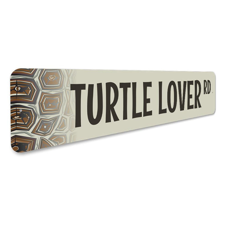 Plaque en aluminium «Turtle Lover Street», H 4 po x l 18 po x P 0,04 po