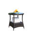 Table basse d'extérieur brun avec surface en verre trempé - PE et fer, 21 x 21 x 21 po, assemblage requis pour la terrasse et brun