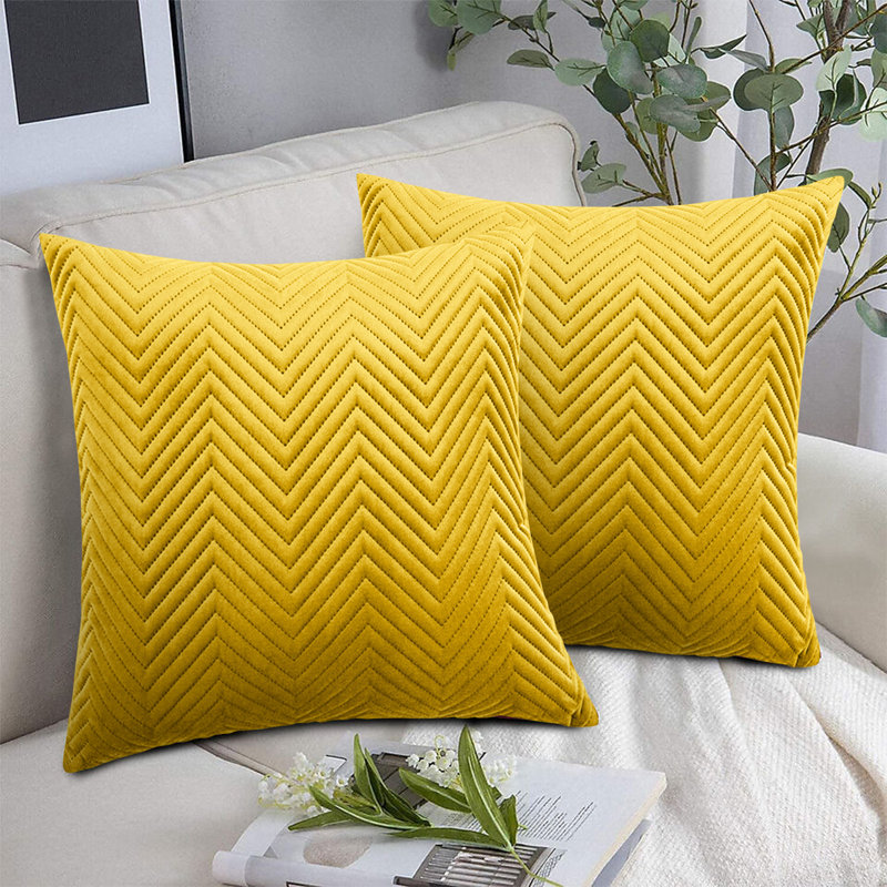 Embossed Velvet Cushion Cover (Pack of 2), Ochre