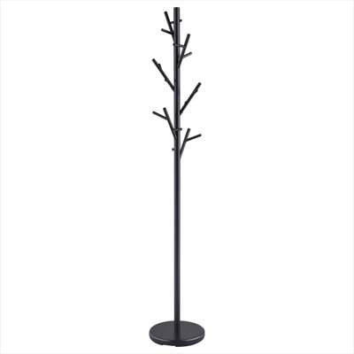 18-Hook Freestanding Coat Rack, Jet Black Steel, Tree Branch Design, Stable Base, Entryway and Living Room Organizer