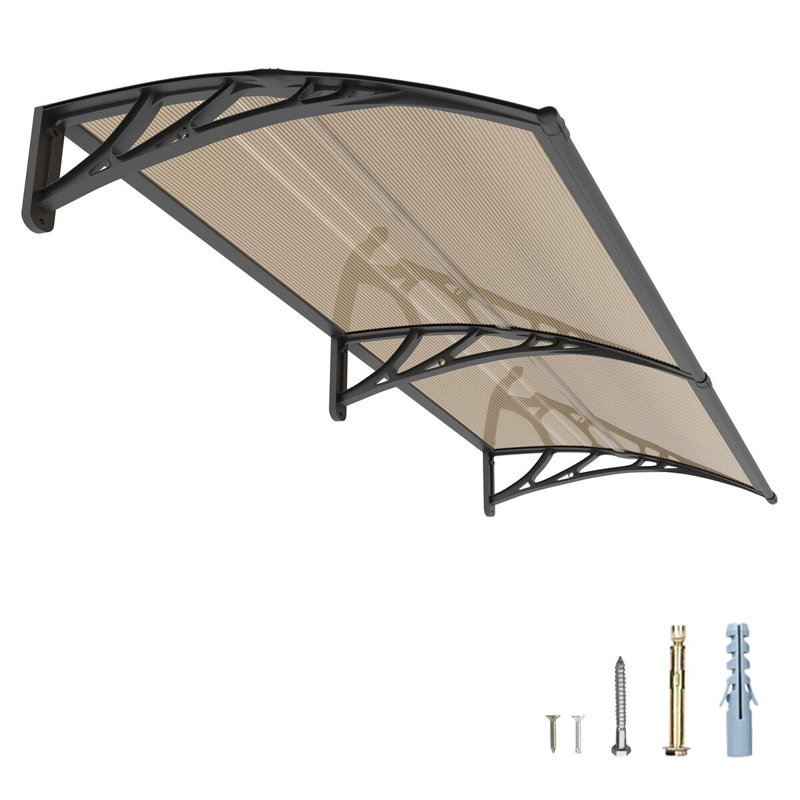 GUANSU-CN Polycarbonate Cover Retractable Door / Window Awning, 100x200 cm, Brown/Black