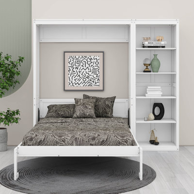 Grand lit escamotable mural avec tablettes multiples - Essentiel pour économiser de l'espace