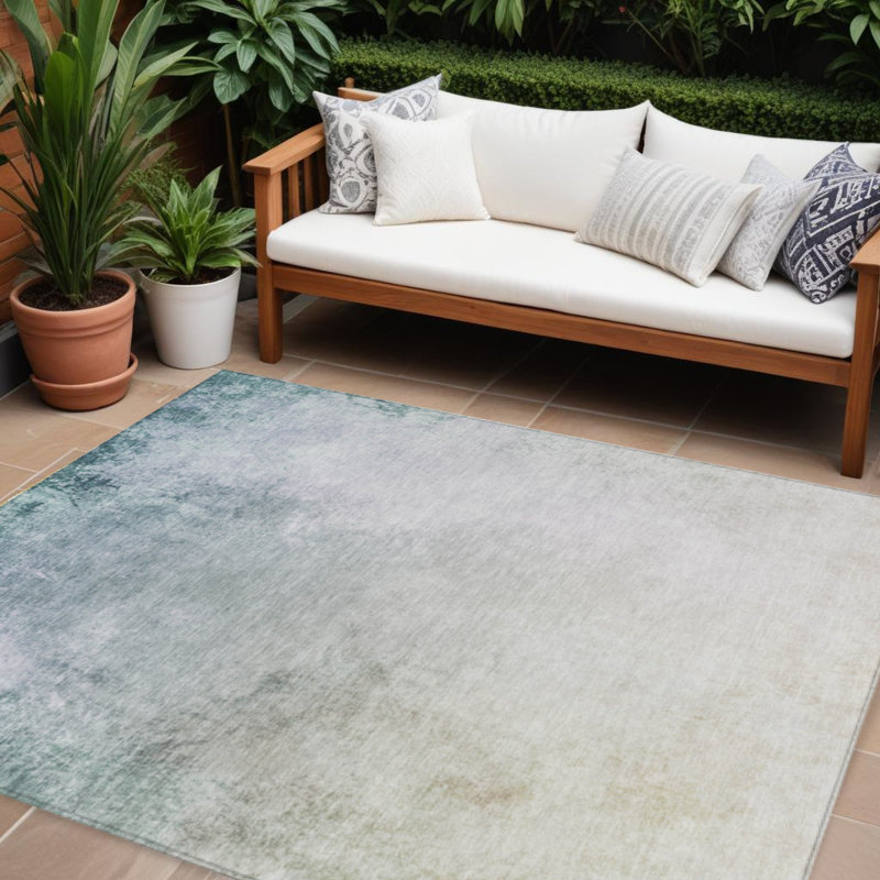 Tapis intérieur lavable dégradé beige bleu ciel et bleu sarcelle 9 pi x 12 pi