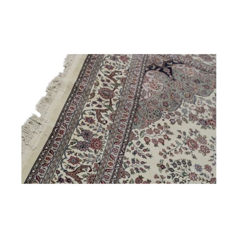Tapis ivoire et rose noué à la main de haute qualité