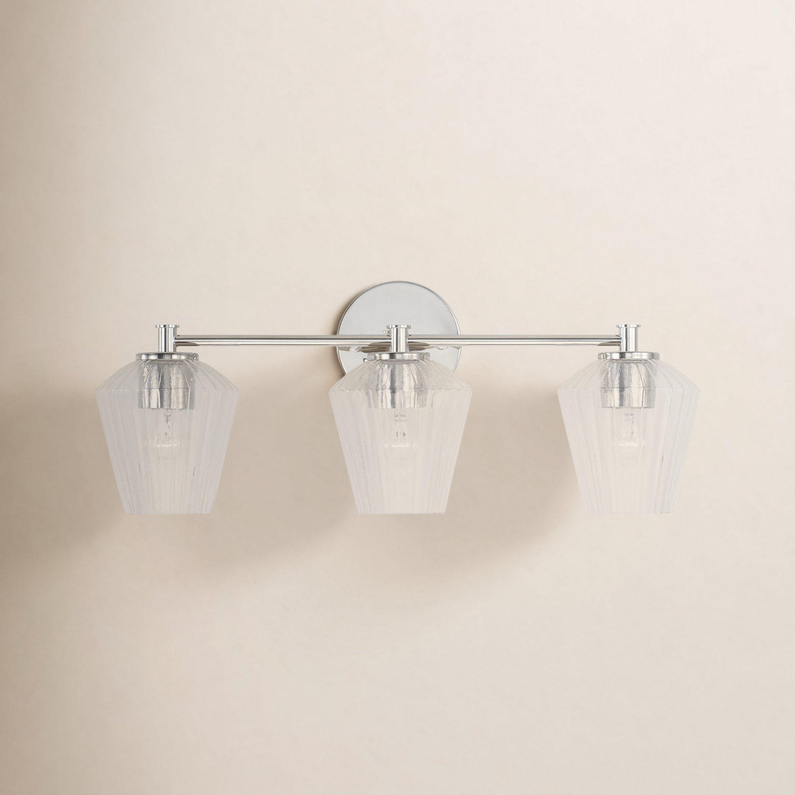 Depner 3 Light Ribbed Dimmable Vanity Light, Polished Nickel