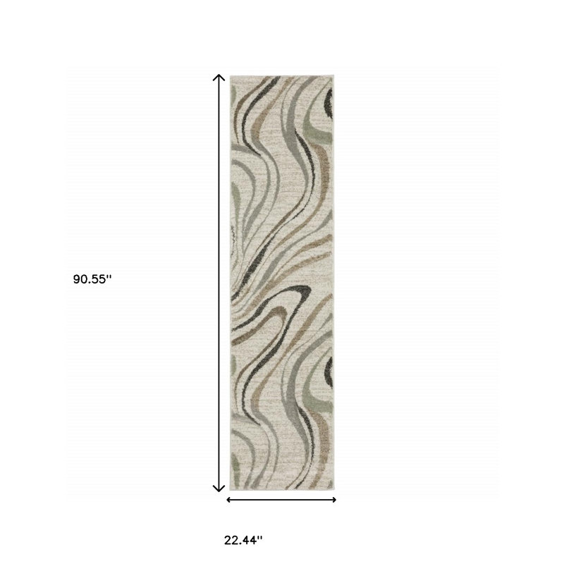 Tapis de couloir abstrait 2 pi x 8 pi gris et ivoire