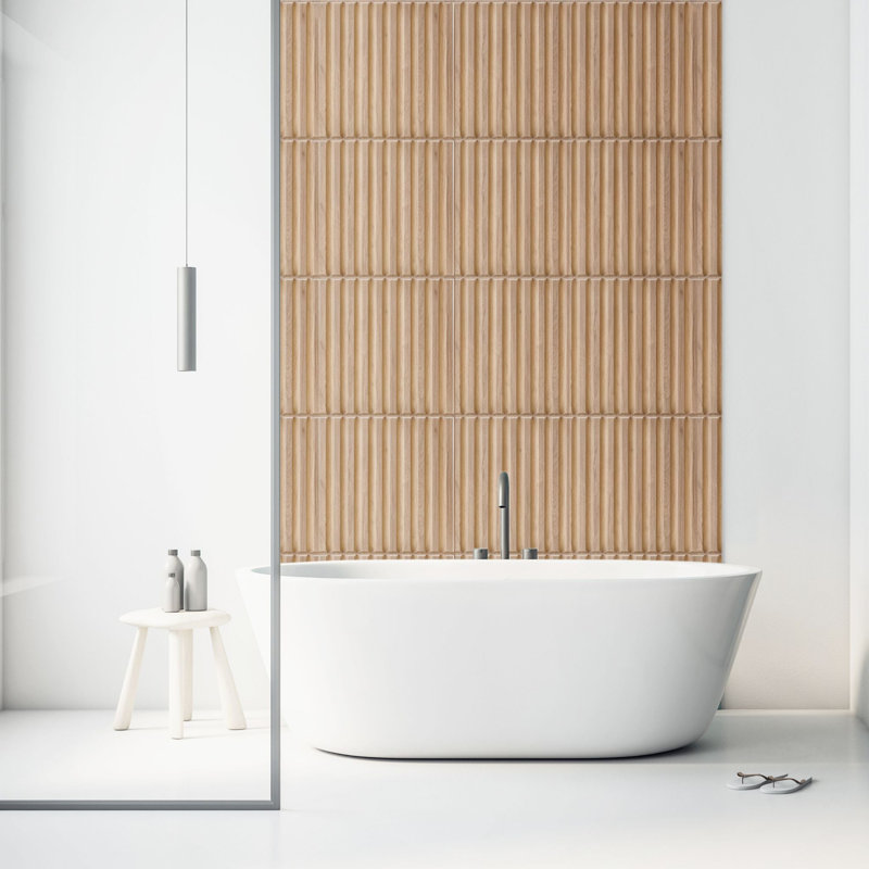 3D Wall Panels With Adhesive Included 19.6" 3D Fluted Line Design Wall Paneling, Matte Wooden